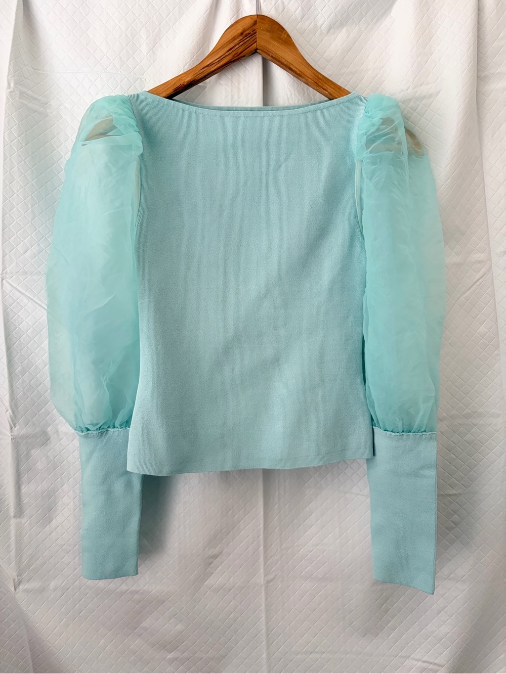 Alice + Olivia Aqua Puff Sleeve Knit Top